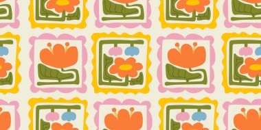 Renkli çiçek desensiz desen çizimi. Klasik tarz çiçek çerçevesi tasarımı. Geometrik doğal duvar kağıdı baskısı, bahar mevsimi doğa çiçek desenli arkaplan dokusu.