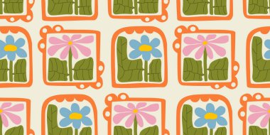 Botanik modası kusursuz desen. Çiçek ve yapraklar soyut şekilli karalama sanat baskı, duvar kağıdı, kırpma, ev dekorasyonu için duvar sanatı.