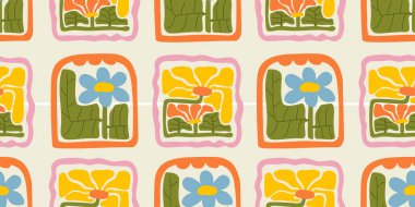 Egzotik el çizimi çiçekler, kumaş, tekstil, giysi, ambalaj kağıdı, kapak, afiş, ev dekorasyonu, soyut arka planlar için çiçeksiz desenler..