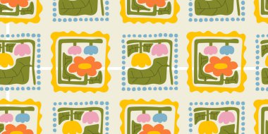 Renkli çiçek desensiz desen çizimi. Klasik tarz çiçek çerçevesi tasarımı. Geometrik doğal duvar kağıdı baskısı, bahar mevsimi doğa çiçek desenli arkaplan dokusu.