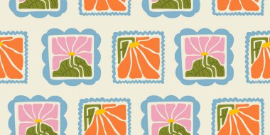 Renkli el yazması karalama kolajlı soyut bitki yaprağı deseni. Organik yapraklar karikatür arkaplan, basit doğa şekilleri klasik pastel renkler.