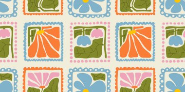 Matisse tarzında kusursuz botanik çiçek figürleri. Pastel renginde bitkiler, çiçekler, kağıt kolajı. Çiçeksiz Matisse deseni, kıvrımlı yapraklar