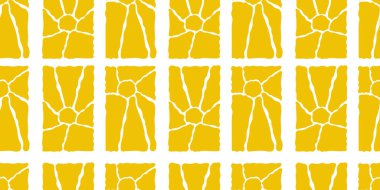 Güneşli, pürüzsüz bir desen. Çeşitli sarı çiçek desenli dikey elementler, el çizimi soyut dalgalı desen modern Matisse tarzında. Vektör illüstrasyonu şeffaf arkaplanda izole edildi