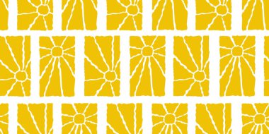 Güneşli, pürüzsüz bir desen. Çeşitli sarı çiçek desenli dikey elementler, el çizimi soyut dalgalı desen modern Matisse tarzında. Vektör illüstrasyonu şeffaf arkaplanda izole edildi