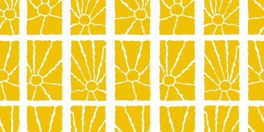 Güneşli, pürüzsüz bir desen. Çeşitli sarı çiçek desenli dikey elementler, el çizimi soyut dalgalı desen modern Matisse tarzında. Vektör illüstrasyonu şeffaf arkaplanda izole edildi