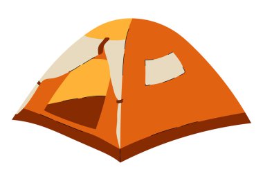 Açık girişi ve yan penceresi olan turuncu bir kamp çadırı tasviri, açık hava, seyahat ve macera teması için mükemmel. Temiz ve minimal tasarım. Vektör Stok Resimleri.