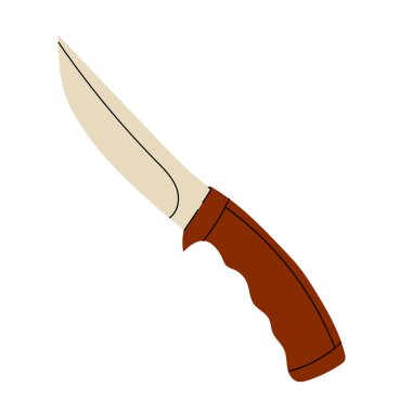 Keskin çelik bıçaklı mutfak bıçağı ve ergonomik ahşap sapı yemek hazırlama, kamp yapma ve hayatta kalma için kullanıma uygun. Yararlılık ve basitliği birleştirir. Vektör Stok Resimleri.