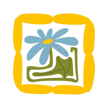 Dekoratif kare çerçeveli dairesel detaylarla el çizimi renkli çiçek unsurları. Soyut çiçek yaprakları ve yaprak tasarımı. Albüm, el sanatları, tekstil tasarımı, dijital sanat ve dekor için mükemmel..