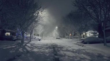 road and houses are covered with snow and heavy snowstorm.Toronto street