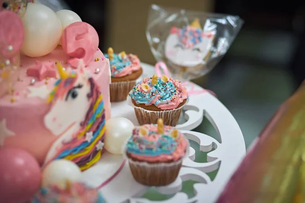 Delicious cakes in the style of unicorns for a little girl\'s party