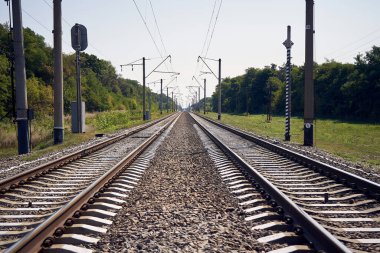 Yazın uzaklara giden bir demiryolu fotoğrafı.