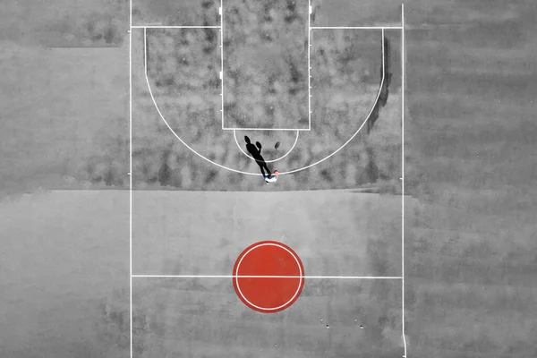Yukarıdan Görülen Basketbol Oyununda Japon Bayrağı Bir Ilham Kaynağı Olarak — Stok fotoğraf