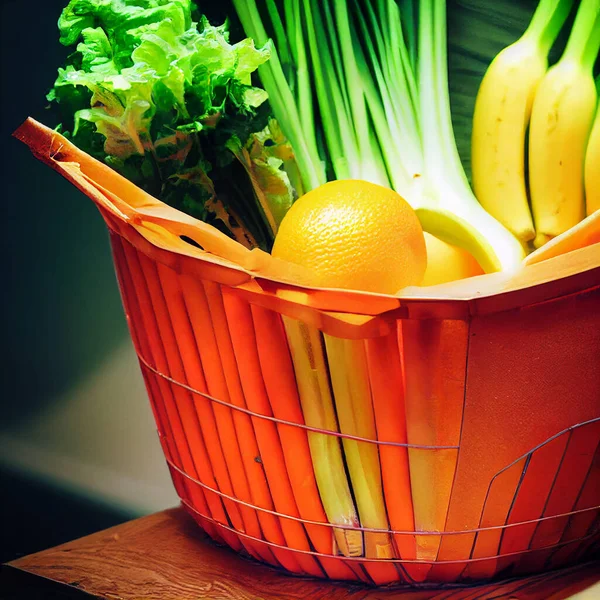 3d design minimalist style of a basket shop with vegetables