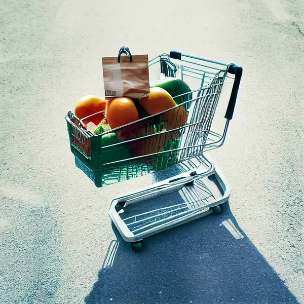 野菜やバッグ付きショッピングカートはミニマリスト — ストック写真