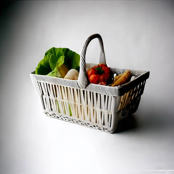 3d design basket shop with vegetables white background minimalist