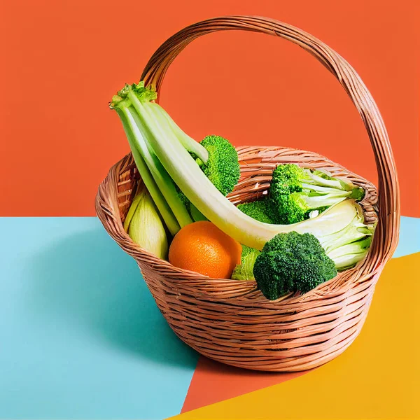 3d design minimalist style of a basket shop with vegetables