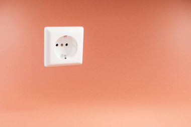 single white power socket floating the air over infinite orange colored background; 3D Illustration