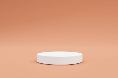 3D display podium pastel orange background. Nature wooden pedestal for beauty, cosmetic product presentation. copy space template, 3D Illustration