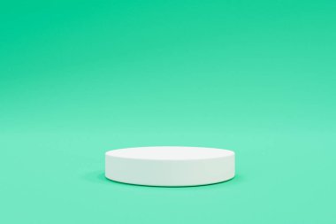 3D display podium pastel green background. Nature wooden pedestal for beauty, cosmetic product presentation. copy space template, 3D Illustration