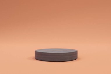 3D display podium pastel orange background. Nature wooden minimal pedestal beauty, cosmetic product presentation. copy space template, 3D Illustration