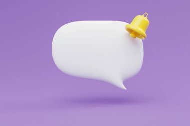 floating chat symbol for smartphone application on orange background; reminder popup bell notification alert or alarm icon sign or symbol; 3d illustration