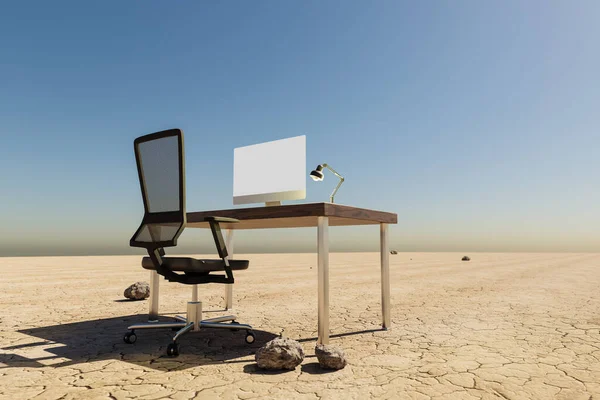 Lonely Workplace Desert Environment Remote Work Digital Nomad Climate Crisis — Stock Photo, Image
