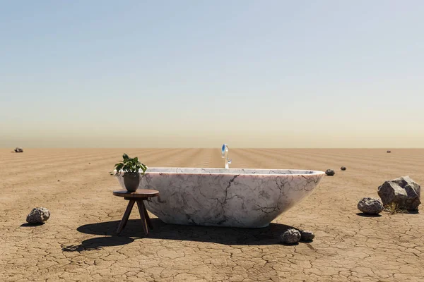 Одинокая Отдельная Ванна Пустынной Среде Концепция Релаксации Иллюстрация — стоковое фото