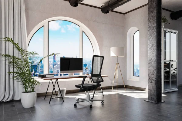 Apartamento Loft Luxuoso Com Janela Arqueada Vista Panorâmica Sobre Centro — Fotografia de Stock