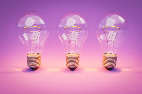 Trois Ampoules Style Rétro Avec Filament Lumineux Debout Rangée Sur — Photo