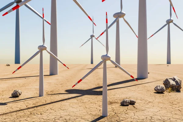 Large Wind Farm Windmills Desert Environment Renewable Energy Climate Change — Stock Photo, Image