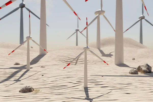 Großer Windpark Mit Windrädern Wüstenumgebung Erneuerbare Energien Und Klimaschutzkonzept Illustration — Stockfoto