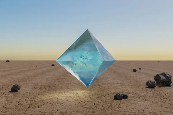 Glace Prisme Pyramide Cube Planant Dans Air Dans Grand Désert — Photo