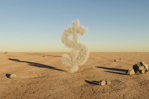 Cloud Dollar Symbol Large Desert Environment Sand Dunes Hills Rocks Stock Image