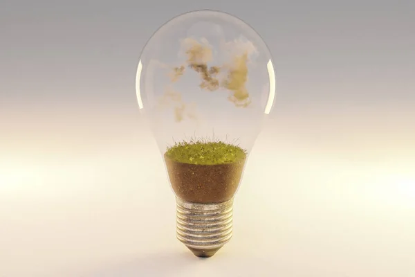 Single Lightbulb Soil Clouds Renewable Clean Energy Concept Illustration — Stock Photo, Image
