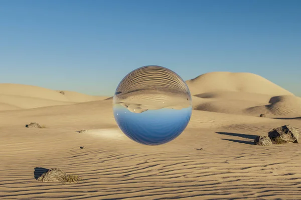 Glas Sphere Ball Hovering Air Large Empty Desert Environment Abstract — Stock Photo, Image
