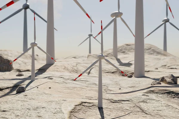Großer Windpark Mit Windrädern Wüstenumgebung Erneuerbare Energien Und Klimaschutzkonzept Illustration — Stockfoto