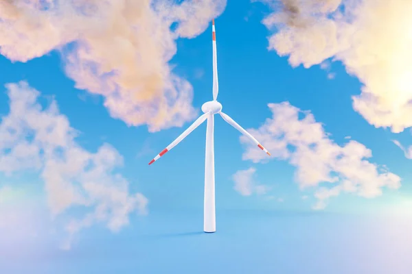 Einzelwindrad Auf Unendlichem Hintergrund Mit Wolken Konzept Für Erneuerbare Saubere — Stockfoto
