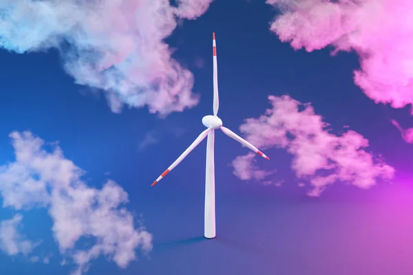 Single Windmill Wind Turbine Infinite Background Clouds Renewable Clean Energy — Stock Photo, Image