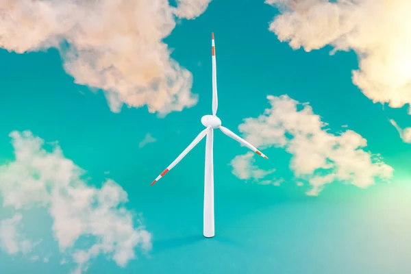 Einzelwindrad Auf Unendlichem Hintergrund Mit Wolken Konzept Für Erneuerbare Saubere — Stockfoto