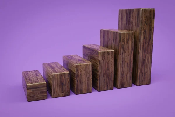 木制立方体楼梯连续升起图 色彩斑斓的背景 3D插图 — 图库照片