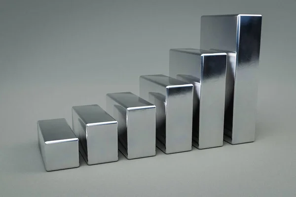 Chromé Cubes Métalliques Escalier Élévation Graphique Dans Une Rangée Fond — Photo