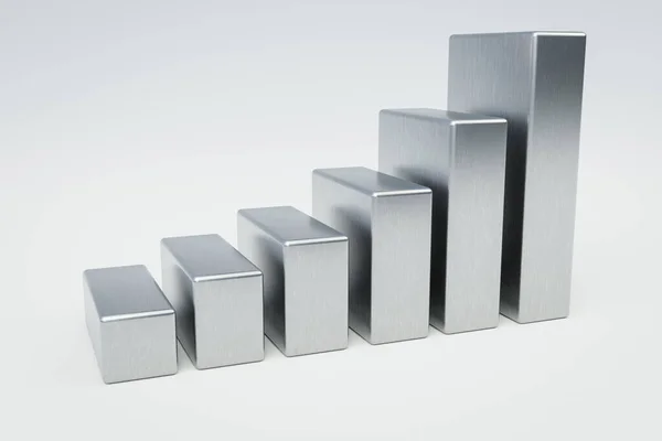 Metalen Aluminium Kubussen Trap Verhogen Grafiek Een Rij Kleurrijke Achtergrond — Stockfoto