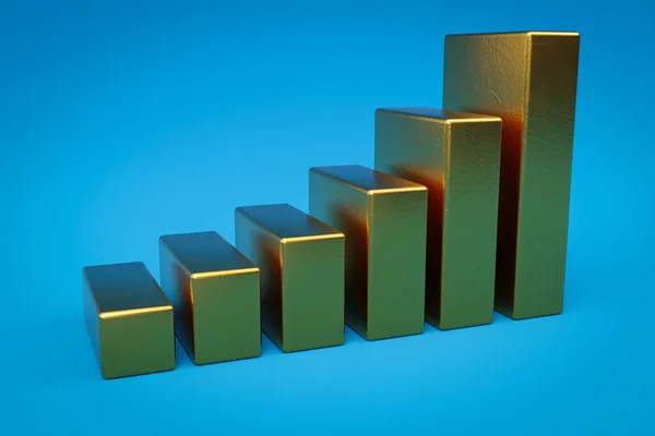 Gouden Metalen Kubussen Trap Verhogen Grafiek Een Rij Kleurrijke Achtergrond — Stockfoto
