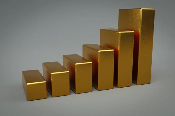 Oro Metal Cubos Escalera Levantamiento Gráfico Una Fila Fondo Colorido — Foto de Stock