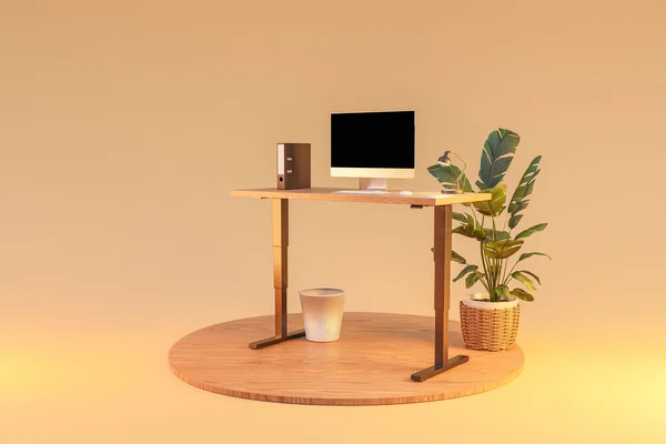 Isolated Computer Workspace Wooden Podium Standing Desk Freelance Home Office — Stock Photo, Image