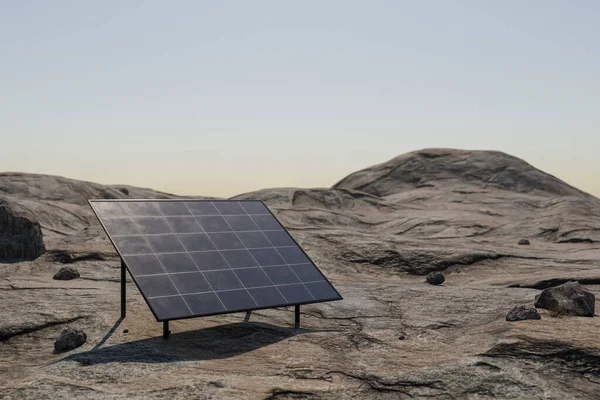 Panneau Solaire Debout Dans Environnement Désertique Concept Énergie Verte Illimitée — Photo
