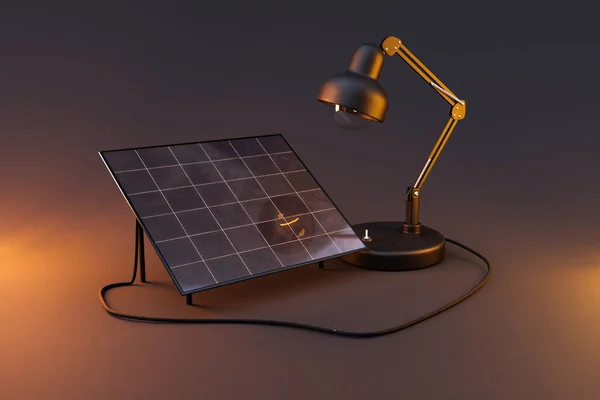 Lampa Biurkowa Świecąca Panelu Słonecznym Nieskończonym Kolorowym Tle Koncepcja Odnawialnej — Zdjęcie stockowe