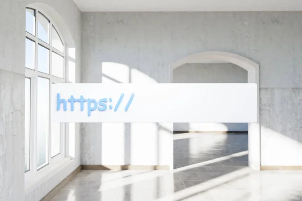 Tekst Wyszukiwarki Pływający Powietrzu Stojący Luksusowym Mieszkaniu Poddaszu Oknem Minimalistycznym — Zdjęcie stockowe