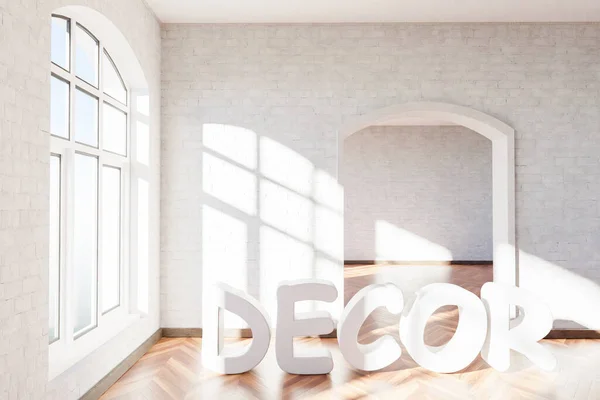 Decor Lettering Standing Luxurious Loft Apartment Window Minimalistic Interior Living — Stock Photo, Image