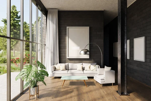 Suchfeld Text Schwebt Der Luft Luxuriöser Loft Wohnung Mit Fenster — Stockfoto